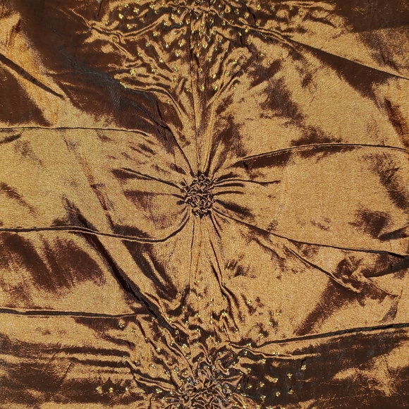 CHRISTMAS TREE SKIRT Shimmery SATIN Bronze Brown Beaded Faux Mink Fur Trim NICE! - Picture 2 of 7